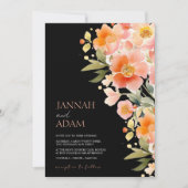 Moderne Boho Sinaasappel Perzik en Zwart Bloemen B Kaart (Voorkant)