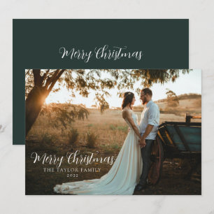 Moderne Boho stijlvolle groene Kerst Koppel Foto Feestdagenkaart