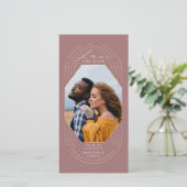 Moderne Boho Stof Roze & Goud Bewaar De Datum Foto Save The Date (Staand voorkant)