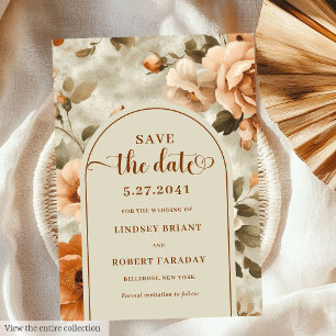 Moderne Boho Terracotta Olijf Bloem Save The Date Kaart