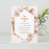 moderne boho terracotta pampas - bruiloft kaart (Staand voorkant)