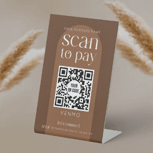 Moderne Boho Terracotta Scan te betalen QR Code Sh Reclamebord Met Voetstuk