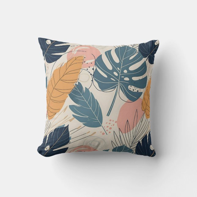 Moderne Boho Tropische Bladeren Abstract Kussen (Voorkant)