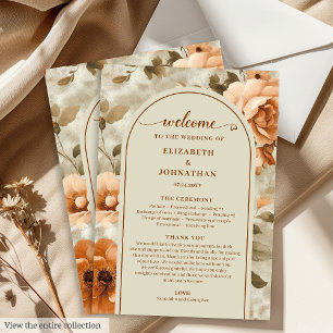 Moderne Boho Verbrande Oranje Beige Salie Trouwdag Programma
