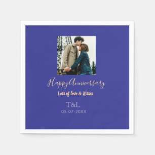 Moderne boho vrolijk jubileum toevoegen naam blauw servet