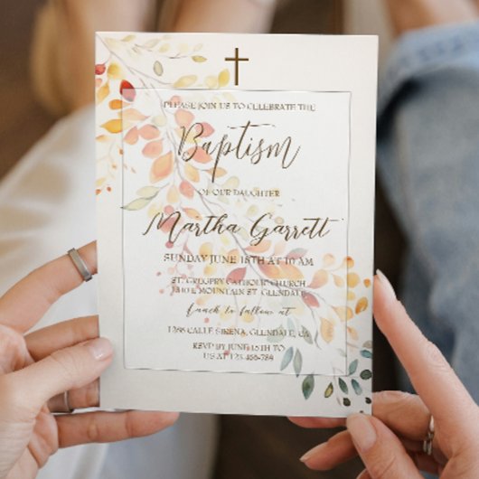 Moderne Boho Waterverf Autumn verlaat meisjesdoop Kaart