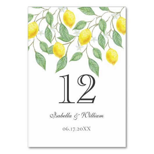 Moderne Boho Waterverf Lemon Zomer Trouwtafel Kaart (Voorkant)