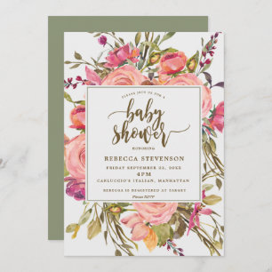 moderne boho wild flower baby shower - uitnodiging