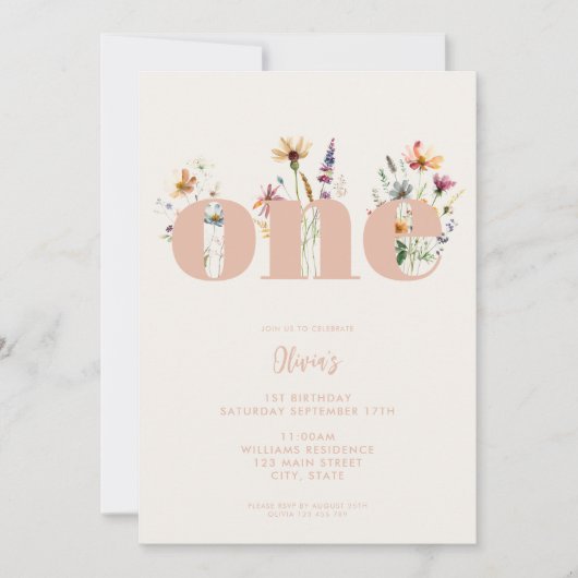 Moderne Boho Wildflower 1e Verjaardag Kaart (Voorkant)