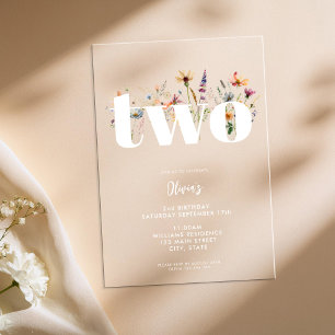 Moderne Boho Wildflower 2e Verjaardag Acryl Uitnodigingen