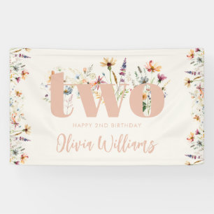 Moderne Boho Wildflower 2e Verjaardag Spandoek
