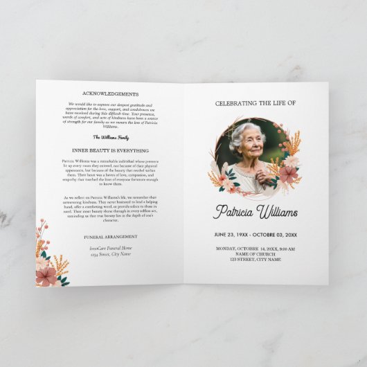 Moderne Boho Wildflower begrafenis herdenkingsprog Kaart (Binnen)