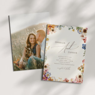 Moderne Boho Wildflower Beige Foto Casual bruiloft Kaart