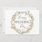 Moderne Boho Wildflower krans Happy Wedding Day Kaart (Voorkant)