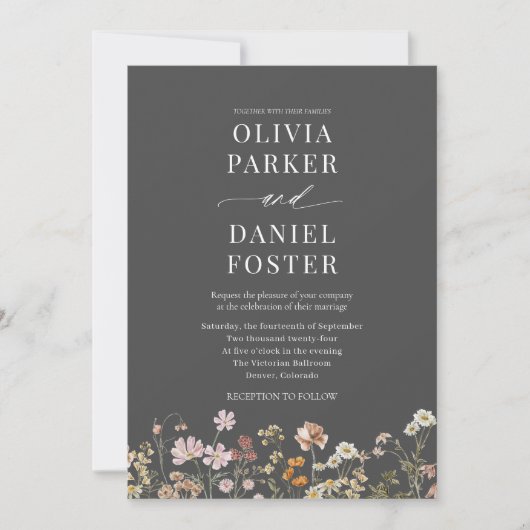 Moderne Boho Wildflower QR-code Fotobruiloft Kaart (Voorkant)