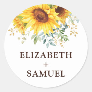 Moderne Boho Zonnebloem Zomer Tuin Bruiloft Ronde Sticker