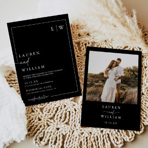 Moderne Boho Zwart & Wit Bruiloft Kaart