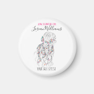 Moderne Boho Zwart Wit Wavy Haarstijl Bloemen Magneet