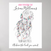 Moderne Boho Zwart Wit Wavy Haarstijl Bloemen Poster (Voorkant)