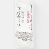 Moderne Boho Zwart Wit Wavy Haarstijl Bloemen Spandoek (Verticaal)