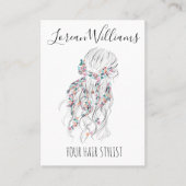 Moderne Boho Zwart Wit Wavy Haarstijl Bloemen Visitekaartje (Voorkant)