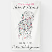 Moderne Boho Zwarte Witte Golvende Haarstijl Bloem Spandoek (Verticaal)