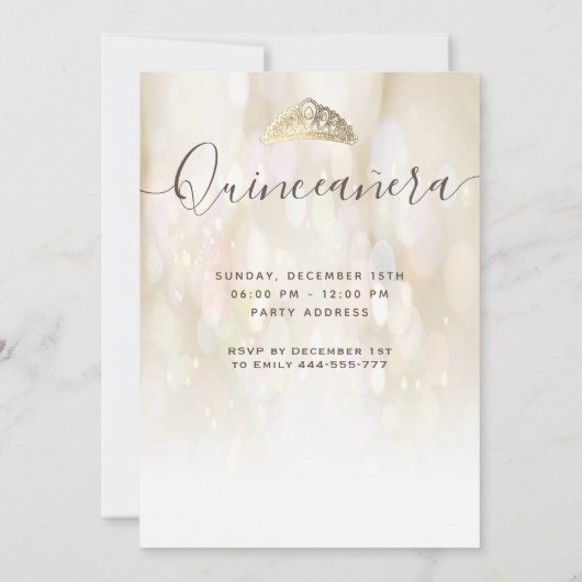 Moderne bokeh gouden vlinder jurk tiara Quince Kaart (Achterkant)