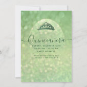 Moderne bokeh groene vlinder jurk tiara Quince Kaart (Achterkant)