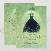 Moderne bokeh groene vlinder jurk tiara Quince Kaart (Voorkant / Achterkant)