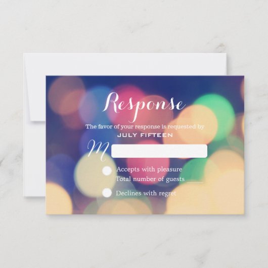 Moderne Bokeh Lights Wedding RSVP (Voorkant)