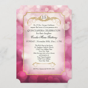 Moderne Bokeh Schittering Roze Twinkel Quinceanera Kaart