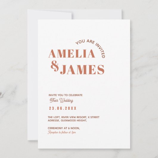 moderne Bold Wavy funky Terracotta Bruiloft Kaart (Voorkant)