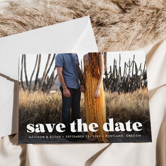 Moderne Bold White Typography Overlay Foto Save The Date