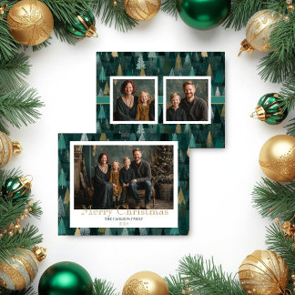 Moderne bomen groen & goud foto kerstkaart