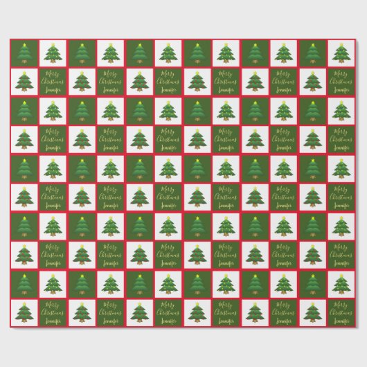 Moderne bomen Merry-kerstmonogram Cadeaupapier (Vlak)