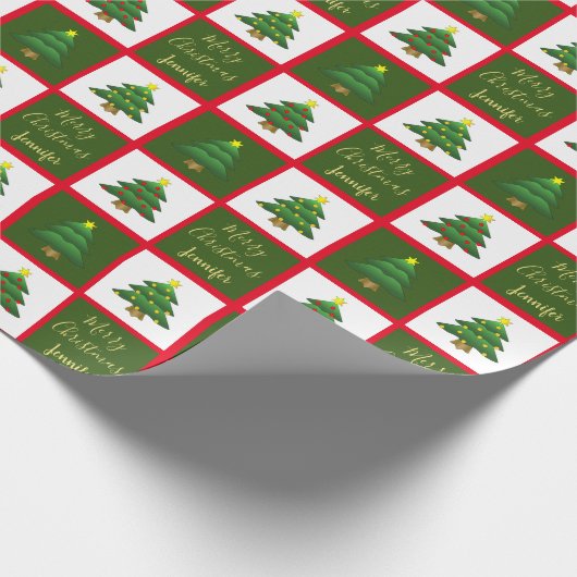Moderne bomen Merry-kerstmonogram Cadeaupapier (Hoek)