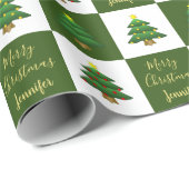 Moderne bomen Merry-kerstmonogram Cadeaupapier (Rol Hoek)
