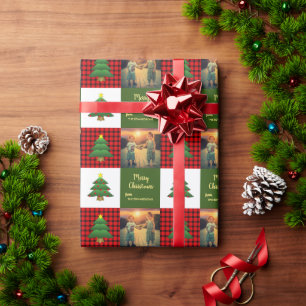 Moderne bomen Prettig kerstfeest gezinsfoto Cadeaupapier