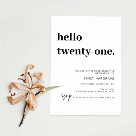 Moderne Bonjour 21e anniversaire fêté Invitation