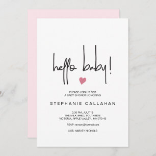 Moderne Bonjour bébé fille douche Invitation Coeur