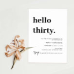 Moderne Bonjour Trente 30 Anniversaire Invitation<br><div class="desc">Cette invitation minimaliste à la fête du 30ème anniversaire de typographie est parfaite pour une fête d'anniversaire moderne. Le design simple est composé d'une typographie minimaliste classique en noir et blanc et d'une touche moderne. Personnalisable dans n'importe quelle couleur. Gardez le design minimal et élégant, en l'état, ou personnalisez-le en...</div>
