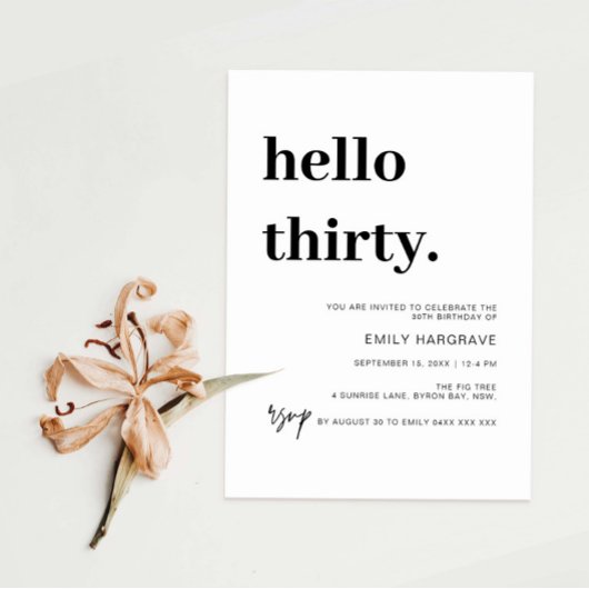 Moderne Bonjour Trente 30 Anniversaire Invitation