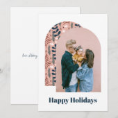 Moderne boog aangepaste foto Roze gebladerte Feestdagenkaart (Voorkant / Achterkant)