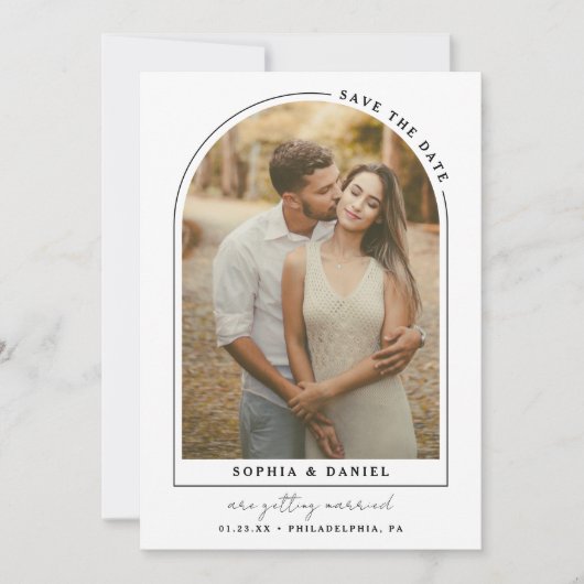 Moderne Boog Boho Boog met Foto Save The Date (Voorkant)