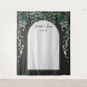 Moderne boog botanische trouwfoto achtergrond wandkleed