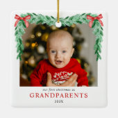 Moderne boog Eerste kerst als grootouders Foto Keramisch Ornament (Achterkant)