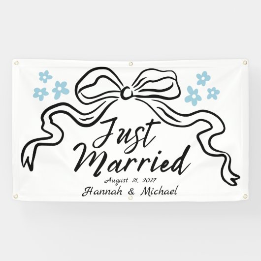 Moderne Boog en Bloemen Net Getrouwd Auto Banner (Horizontaal)