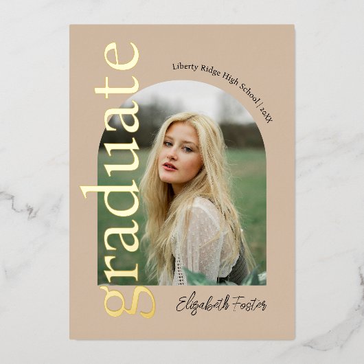 Moderne boog foto afstuderen folie uitnodiging (Voorkant)