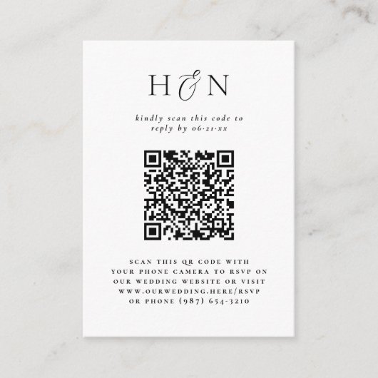 Moderne boog Foto Ampersand QR Code Bruiloft RSVP Informatiekaartje (Voorkant)