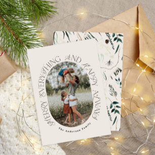 Moderne boog foto elegante typografie botanisch feestdagenkaart